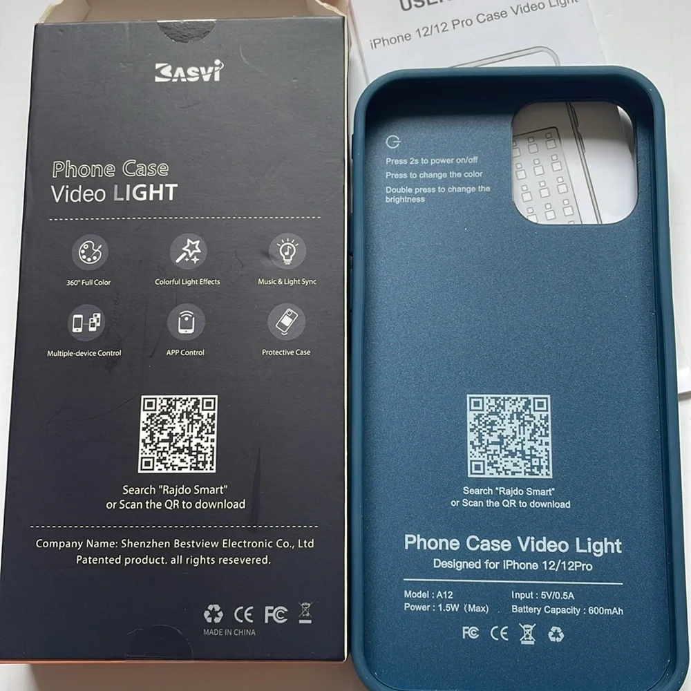 Basvi RGB Selfie Light Phone Case for iPhone 12/12 Pro, A12 Wireless APP Control